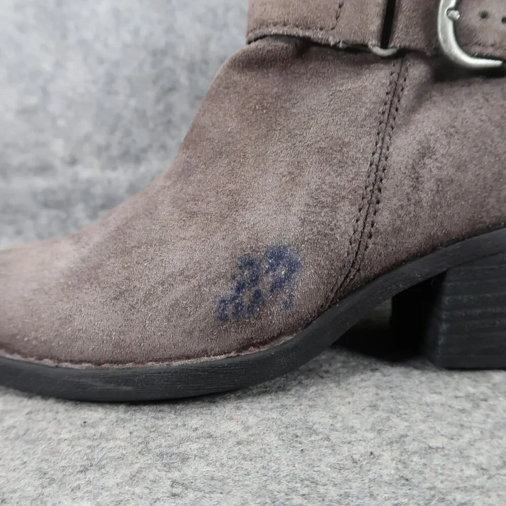 Born Shoes Womens 5.5 Booties Leather Casual Fashion Adia Moto Gray Block Heel